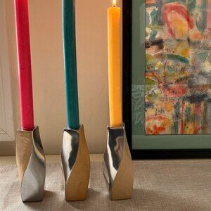 Vintage Scandinavian Style Twist Candle Holders - Silver Tone Metal